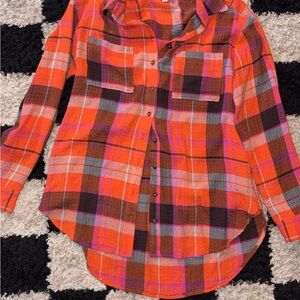 Pilcro Orange Plaid Shirt with Pink and Brown Accents